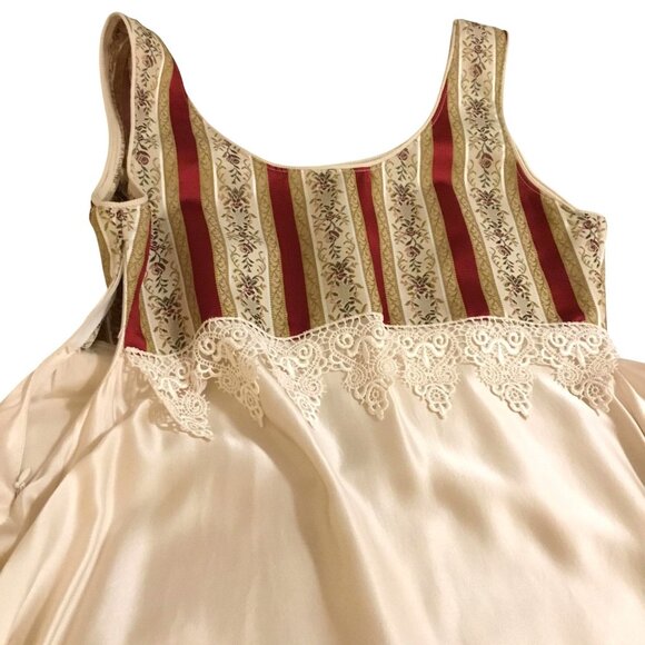 VTG Edwardian Silk Lace Bridal Gown Empire Waist Red Gold Custom Made Dress S - Picture 3 of 7